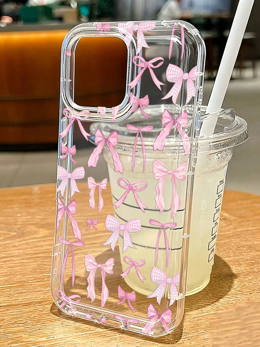 1件時尚可愛女孩風粉色蝴蝶結圖案透明氣墊手機殼，適用於 18 Pro/18 Pro Max/17 Pro/17 Pro Max/17/16/15/13/13 Mini/14 Pro/14 Plus/14 Pro Max/16 Pro/16 Pro Max/15 Plus/15 Pro/15 Pro Max/12/12 Pro/12 Pro Max以及S21/S22/S26/S25/S24/S24 Plus/S24 Ultra/S23 Plus/S23 Ultra/S26 Plus/S26 Ultra，可愛蝴蝶結手機殼 - 無色 - 查看 1