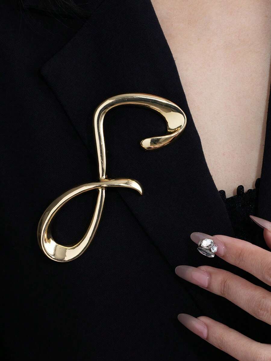 1pc Asymmetrical Geometric Metal Number 8 Brooch, European And American Style, Personalized Fashion Brooch For Women And Girls, Travel, Wedding, Party, Date, Outfit Accessory, Birthday, Christmas Gift - Gold - View 1