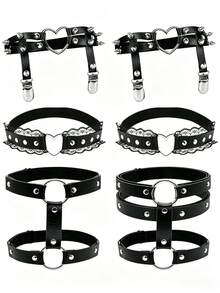 Punk Gothic Leather Thigh Garter Leg Chain Black PU Leather Thigh Strap Club Halloween Chain Accessory Women's Elastic Adjustable Leg Band - Black - View 1