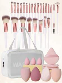 36Pcs/25pcs Pink Makeup Brushes Triangle Puff Makeup Sponge Makeup Bag Professional Makeup Tool Set For Foundation Blush Contour Eyeshadow Blending Dry Wet Use - Pink - View 9