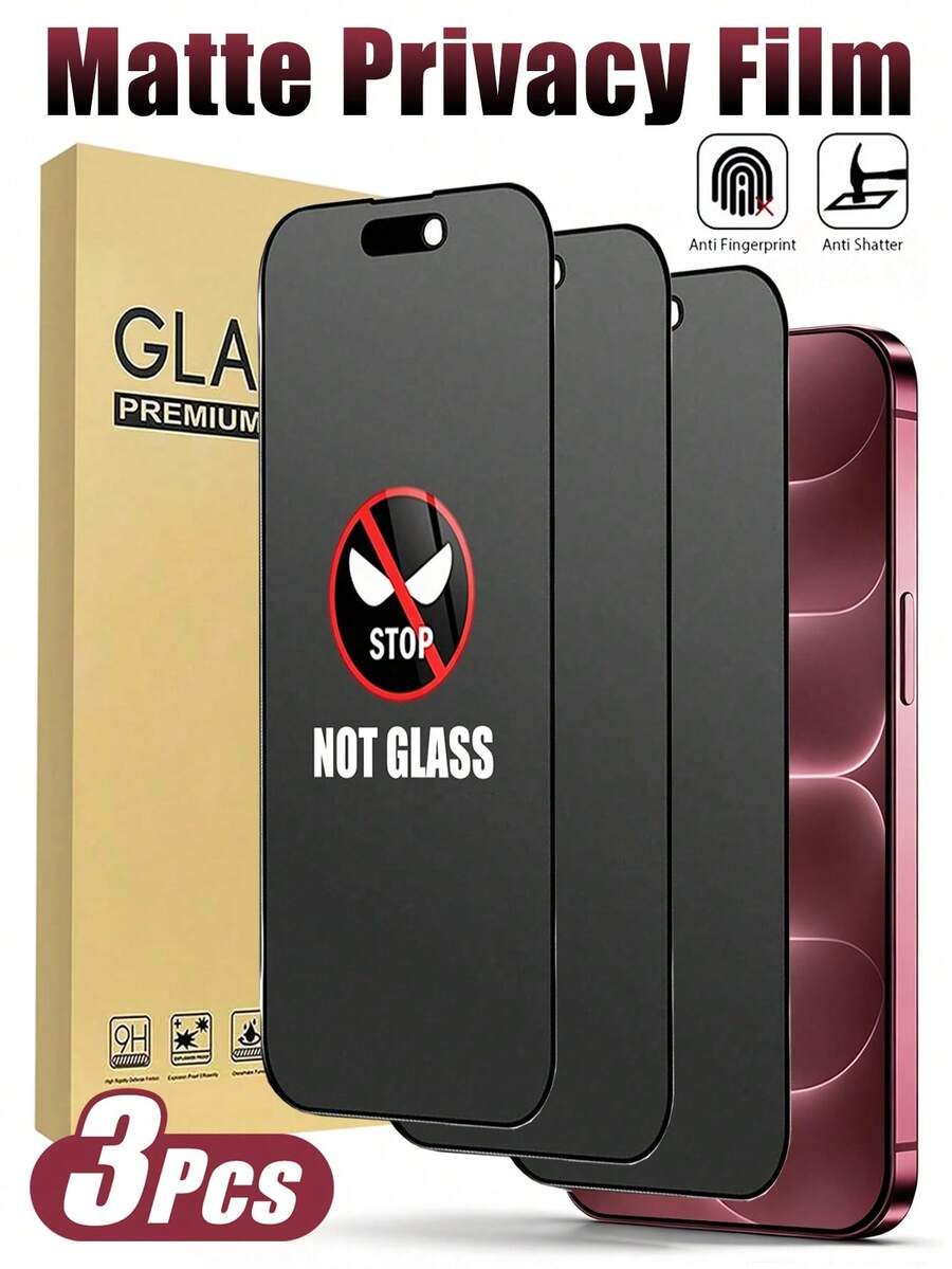 3pcs Matte Frosted Privacy Screen Protector, Compatible With IPhone 18 Pro Max [6.9 Inch], Anti-Peeping Accessory, Anti-Glare Anti-Fingerprint Film, Compatible With Phone Case, Easy Installation No Bubbles, Smooth Touch, Compatible With IPhone 18/18 Pro/18 Pro Max/17 Pro Max/17 Pro/17 Air/17E/16/15/14 Plus/13 Mini/12/11 Series - Black - View 1