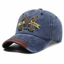 1pc Men's M Embroidered Baseball Cap, Fashion Sports Baseball Hat, Outdoor Adjustable Sun Protection Casual Baseball Cap, Suitable For Spring/Autumn Travel, Beach, Party - M - View 5