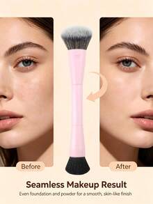 1pc Dual-Ended Multi-Function Professional Makeup Brush, Soft Synthetic Bristles, Suitable For Foundation, Blush, Loose Powder, Highlighter, Contour, Portable Multi-Function Makeup Tool - Pink - View 5