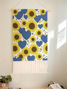 1PC Long Linen Vintage Tapestry With Tassels, Vertical Wall Hanging Decor, Flower Print. Perfect For Living Room, Bedroom, Office, Party And More Occasions. - Multicolor - View 8