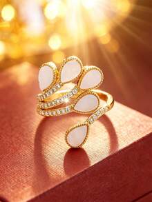 1pc Fashion Classic Leaf Branch Water Drop Shape Open Ring, Niche Design Luxury Women's Jewelry, Holiday Gift Accessory - Open Ring - View 4