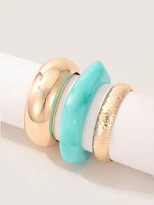 Valisandre 3pcs Resin Bracelet Set, Mixed Turquoise Color Metal Chunky Bangle Bracelets, Stackable Style Suitable For Spring/Summer - Multicolor - View 9