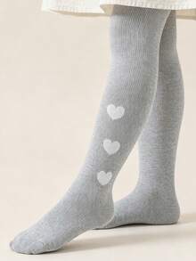 1 Pair Baby Infant Solid Color Heart Pattern Tights, Versatile Comfortable Minimalist All-Match Tights For Baby Girls - Grey - View 5