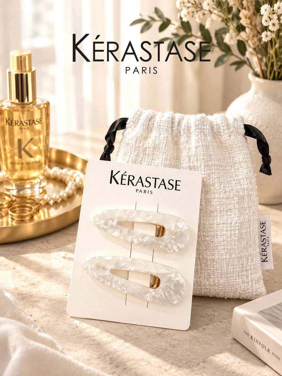 Kérastase Jepit Rambut Bentuk Tetesan Air Berongga Cangkang Mutiara, Set 2 Buah Jepit Rambut Resin Prancis dengan Tas Penyimpanan Serut, Aksesori Rambut Wanita, Hadiah - Putih - View 1