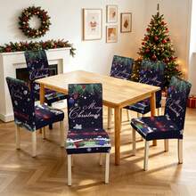 1/2/4/6pcs Christmas Print Chair Covers, Cartoon Holiday Atmosphere Decorative Dust-Proof Elastic Full-Coverage Chair Covers - Multicolor - View 6