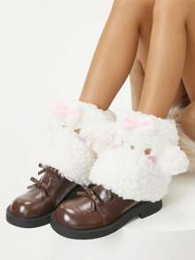 1 Pair Cute Cartoon Sheep Leg Sets Fuzzy Leg Warmers With Red Bowknot, Fluffy Boot Toppers For Winter Snow Boots - Multicolor - View 7