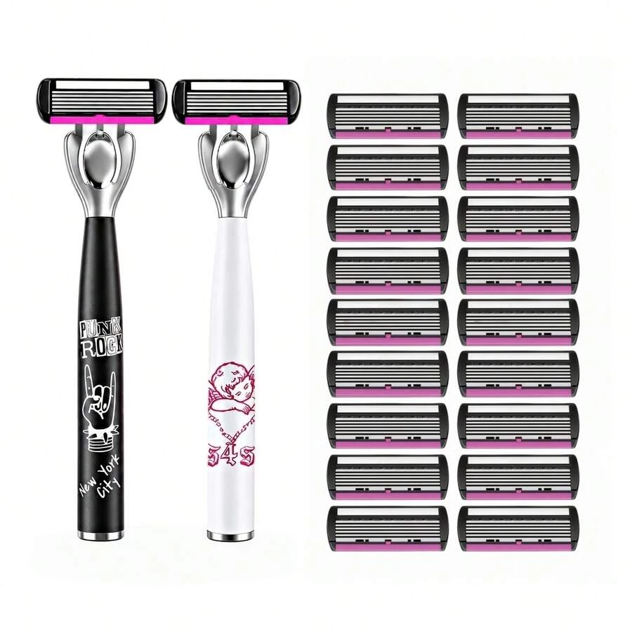 6-Layer Manual Razor Kit, 2 Ergonomic Razor Handles And 18 Replacement Refill Blades, Shaving Grooming Tool For Men & Women