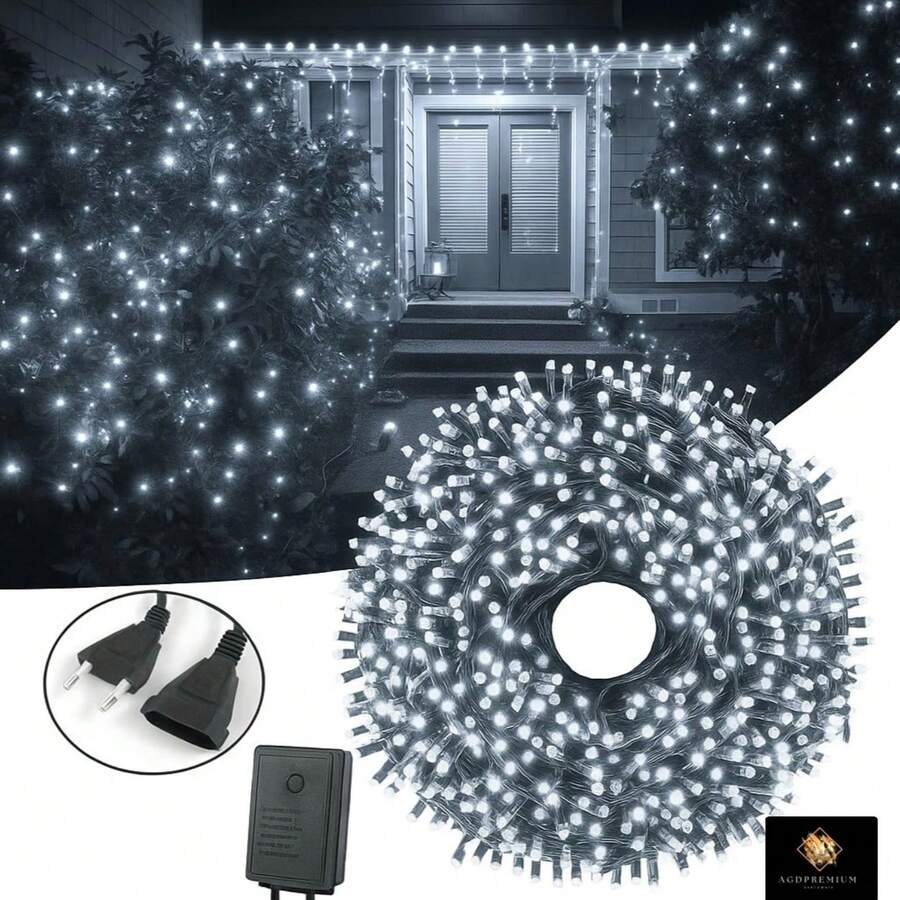 CHIGO أضواء سلسلة عيد الميلاد LED بيضاء باردة، 200/300/500 مصباح، بطول إضافي 14.5 متر/20.5 متر/32.5 متر، 8 أوضاع إضاءة، قابلة للتوصيل والتمديد من طرف إلى طرف، مثالية لتزيين شجرة عيد الميلاد والحفلات وحفلات الزفاف والمناسبات. - قابس اتحاد أوروبي نوع C (220 إلى 240 فولت) - مشاهدة 1