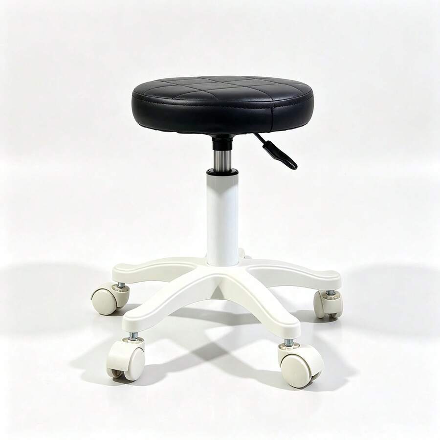 PU Leather Circular Rolling Stool With Adjustable Rotation Height For Home Office, Drawing Laboratory, Kitchen With Wheels, Massage Office Chair - Black - View 1