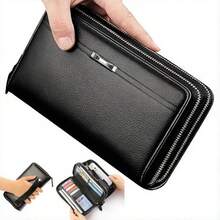 Men's PU Leather Clutch Bag, Zipper Phone Wallet, Large Business Handbag, Multi-Card Slot Card Holder Wallet, Leather Clutch Bag, Large Capacity Business Handbag, Phone Card Slot Storage Box, Coin Purse, Men's Wallet, Long Wallet - Black - View 9
