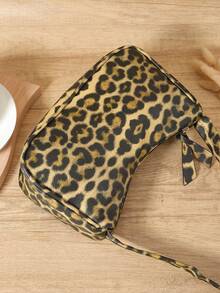 Fashionable Women's Leopard Print Underarm Bag, Minimalist Short Shoulder Strap Zipper Style, Suitable For Commuting, Shopping And Travel - Coffee - View 3