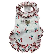 1 chiếc áo tank top sát nách cho thú cưng in họa tiết anh đào dễ thương, trang trí nơ lưới và bướm, viền bèo nhún, vải gân mềm, áo vest mùa hè cho chó mèo nhỏ - trắng - Xem 9