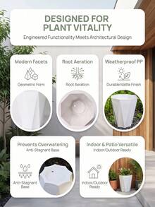 Tall Geometric Faceted Planter With Drainage Hole, White Modern Decorative Floor Pot, Suitable For Fiddle Leaf Fig, Palm, Green Plants, Large Indoor Plant Pot For Living Room And Balcony - 1 Pc - View 3