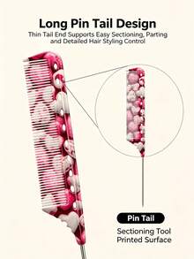 1pc Cute Heart Print Rat Tail Comb, Anti Static Fine Tooth Styling Comb For Precise Hair Parting & Braiding, Salon Home Hair Tool For Girls Women - Multicolor - View 4
