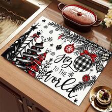 1pc 2D Christmas Absorbent Mat, Christmas Tree Pattern, Kitchen Countertop Absorbent Drying Mat, Coffee Machine Mat, Pour-Over Coffee Pot Mat, Dish Drainer Mat, Non-Slip Heat-Resistant Kitchen Mat, Dining Table Mat, Breakfast Mat, Washing Machine Mat, Home Kitchen Dining Table Coffee Shop Bar Decor Mat, Holiday Party Housewarming Gift - Multicolor - View 8