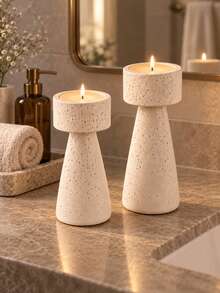 1pc/2pcs Minimalist Tall Tapered Pillar Candle Holder Set, Stable Slot Top Tea Light Candle Holder, Table Centerpiece Decor For Dining Table, Living Room, Wedding Party Home Decor - Beige Adjustable Height Stand - View 7