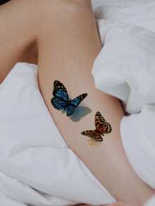 1pc Colorful Exquisite 3D Butterfly Pattern Temporary Tattoo Sticker, DIY Music Festival Party Holiday Gift, Waterproof Body Skin Tattoo For Arm, Shoulder, Neck, Collarbone - Multicolor - View 3