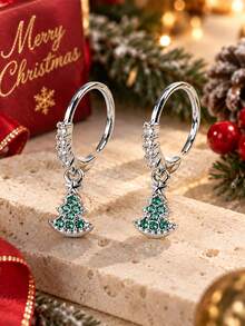 1pc Sweet Niche Design Green Rhinestone Christmas Tree Nose Stud Piercing Jewelry, Exquisite Gift For Holiday Party And Christmas Wear - Multicolor - View 4