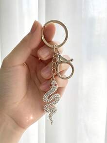 Creative Rhinestone Snake Keychain Pendant, Artificial Diamond Decorated Snake Personalized Interesting Key Chain, Key Decoration Accessory, Car Key Ring Pendant, Gift For Friends - Snake - View 7