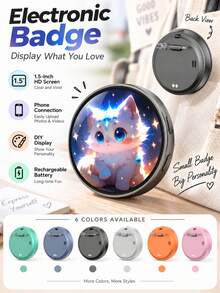 Electronic Badge With Display, Dynamic Touch, High Frame Rate, 240mAh Battery Life, USB Magnetic Charging, Anime Brooch & Digital Badge Compatible With Anime Fans To Wear On Occasions, Cosplay And Concerts - one-size - View 3