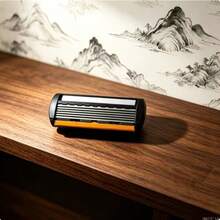 Men'S High-End Manual Razor Featuring A Yellow And Black Porcelain Design - Equipped With Stainless Steel Six-Layer Blades For A Smooth And Shave, Perfect For Grooming Beards And Mustaches. - Orange Color - View 4
