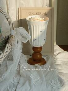 1pc French Vintage Ceramic Vase With Wooden Base, Floral Pattern Decorative Vase, Elegant Luxury Home Decor, Suitable For Living Room, Dining Table, Entryway, Shelf, Can Hold Fresh Flowers Or Dried Flowers, Unique Housewarming Gift, Ramadan And Eid Gift - Wooden High Legs - View 3