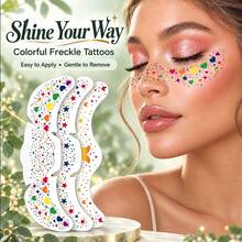 2pcs Colorful Glitter Freckle Face Tattoo Stickers, Star, Heart And Rainbow Patterns, Suitable For Holiday Makeup, Christmas Decoration, Halloween Decoration - Multicolor - View 4