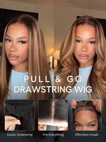 Tinashe Balayage 蜂蜜金 6x5 蕾絲封口假髮 Double Drawn 大波浪 100% 真人髮 真髮無膠透明蕾絲假髮 即戴即走 無膠預剪預漂髮結 耳對耳形 自然黑 沙龍品質 初學者友善 - S2/4/22 - 查看 4