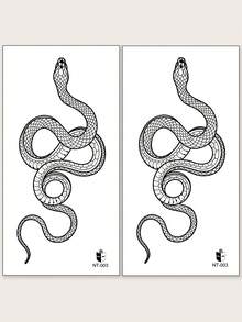 2PCS Black Minimalist Niche Personalized Snake Pattern Party Gift Holiday Gift DIY Music Festival Temporary Tattoo Stickers For Arms And Legs Waterproof Body Skin - Black - View 9