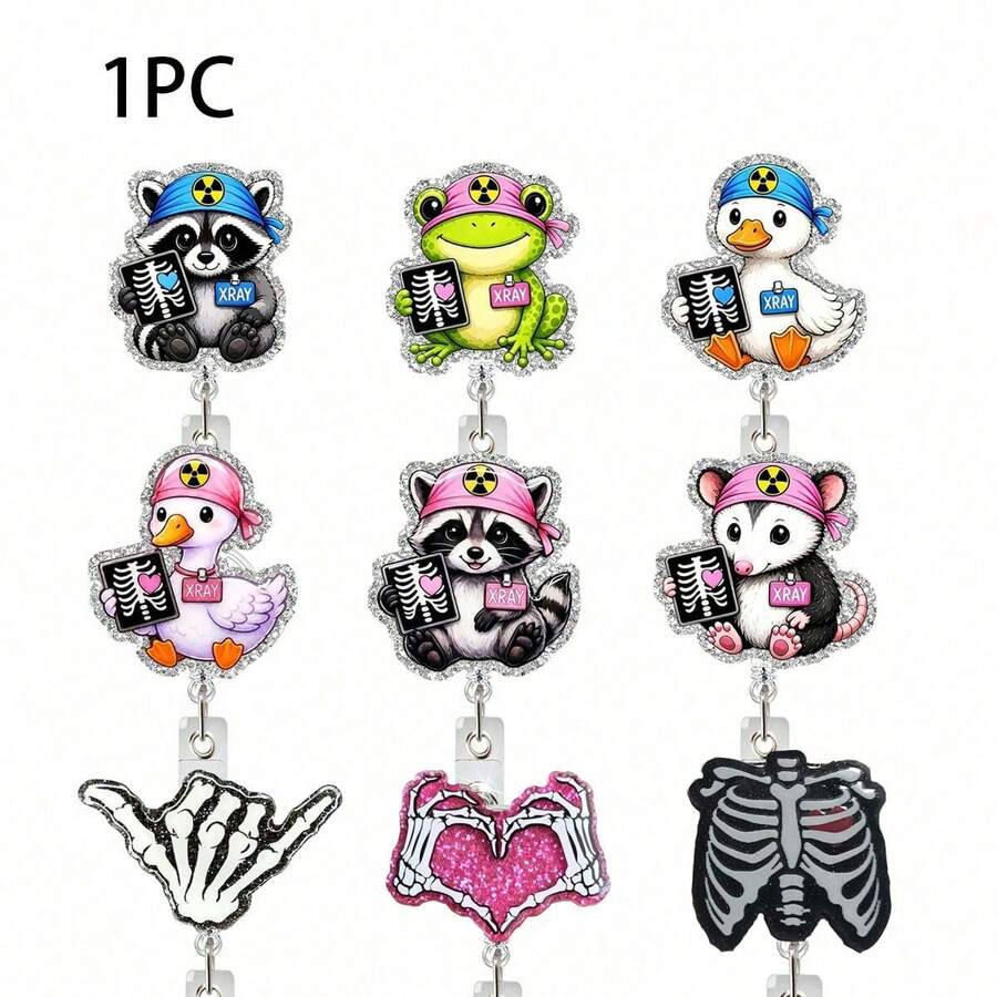 1pc Cute Animal Retractable Rotating Badge Reel For Medical Staff, Radiology ID Card Holder - Multicolor - View 1