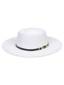 1pc Unisex Solid Color Wide Brim Indented Crown Felt Hat, French Style Round Top Hat, Wide Brim Church Derby Hat, Retro British, Suitable For Outing, Vacation, Beach, Daily Use, Spring/Summer Top Hat - Belt Buckle - View 17