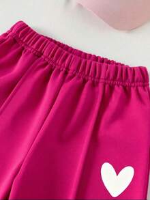 Baby Girl Cartoon Heat Transfer Print Solid Color Sportswear Set, Simple Design, Comfortable For Spring, Autumn, Winter, 2 Pieces Outfit - Hot Pink - View 6