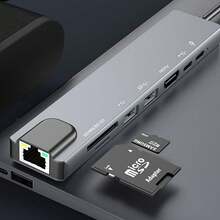 Type-C 全功能筆電擴充塢，多埠集線器支援 USB 隨身碟、HDD、SD 與 TF 卡，鋁合金外殼，千兆乙太網路與 USB3.0 介面（購買前請確認您的手機支援 HDTV 連接） - 淺灰色 - 查看 7