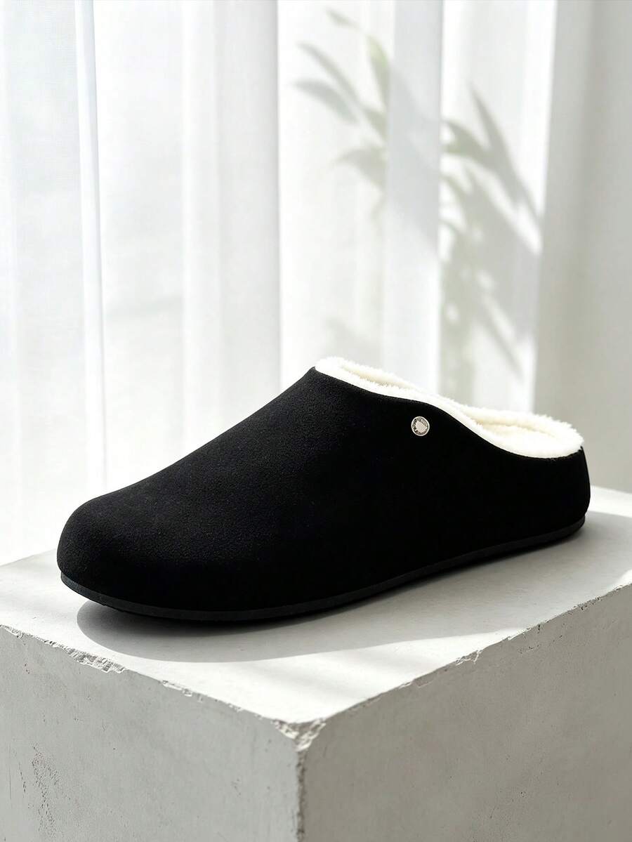 New Men's Slippers, Retro Solid Color Flat Open-Back Shoes, Closed-Toe Round-Toe Suede Clogs, Men's Casual Slip-On Slouchy Shoes - Black - View 1