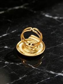 1pc Minimalist Golden Spiral Open Ring Stylish Statement Jewelry For Women Daily Party Wear - Yellow Gold - View 5