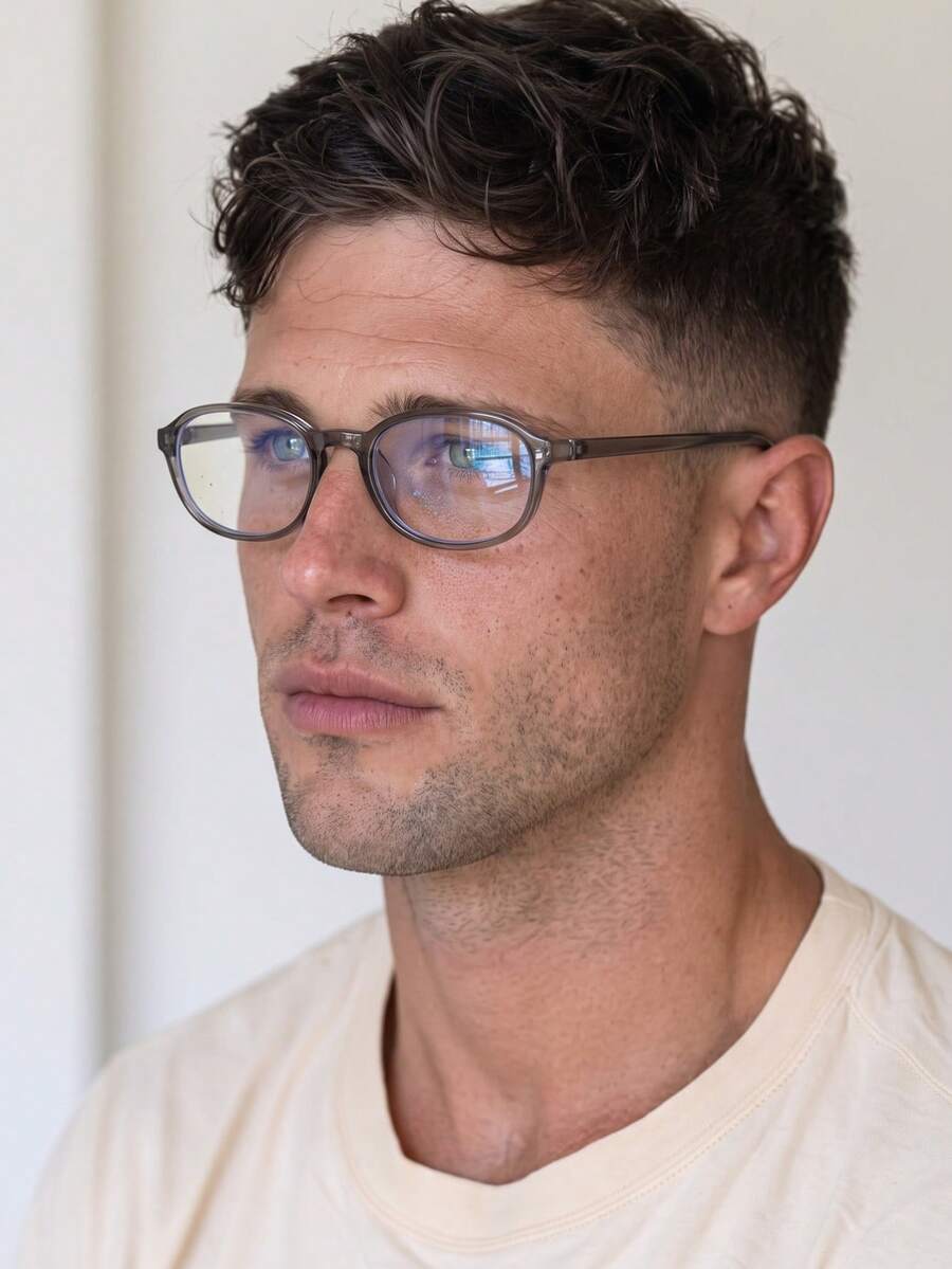 1 Pair Men's Transparent Grey Oval Frame Minimalist Commuter Style Versatile Non-Prescription Glasses - Translucent Gray - View 1