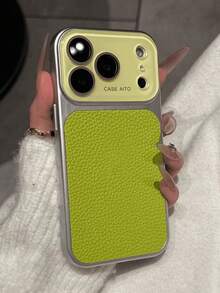 豪華電鍍邊框 AG 玻璃相機保護荔枝紋人造皮革手機殼，適用於 iPhone 18 Pro Max 17 ProMax 17Pro 17 16 15 14 13 Pro Max，防震軟背蓋 - 綠色 - 查看 4