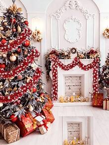 1pc Christmas Red Snowflake Sequin Tassel Decorative Garland With Metallic Foil, Bendable And Shapeable, Suitable For Stair Railings, Christmas Trees And More, Ideal For Thanksgiving, Christmas And Halloween Holiday Decorations - Multicolor - View 8