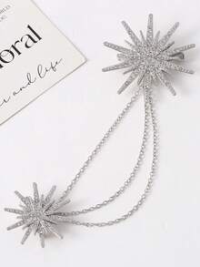 1pc Octagonal Star Gear Rhinestone Brooch, Creative Tassel Brooch Set, Casual Daily Wear - Silver - View 4