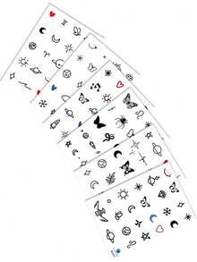 6PCS Minimalist Mini Butterfly Snowflake Heart Music Note Pattern Party Gifts Holiday Gifts Music Festival Temporary Body Skin Waterproof Tattoo Stickers For Hands Shoulders Neck - Multicolor - View 9