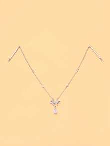 STONEFANS 1pc Starry Water Drop Pendant Back-Wear Hair Chain, Niche Design Water Drop Headpiece Bridal Wedding Hair Accessory - Multicolor - View 2