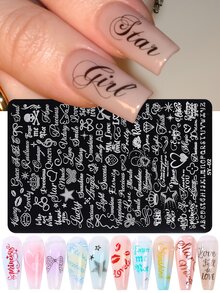 1片復古英文字母美甲印花鋼板 草體英文字母復古字母美甲模板 不鏽鋼美甲模版 秋季沙龍可重複使用美甲工具 女士&女孩DIY設計 - 銀色 - 查看 2