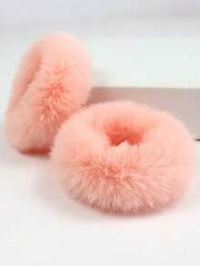 2pcs Set Basic Minimalist Autumn/Winter Preppy Style Commute Faux Fur Scrunchies Hair Accessories - Royal Blue - View 20