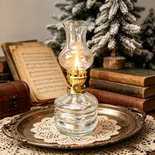 1pc New Vintage Embossed Glass Kerosene Hurricane Lamp (Oil Not Included) Electroplated Rust-Proof Lamp Head Home Atmosphere Light Nostalgic Lighting Vintage Distressed Kerosene Lamp Candle Holder B&B Atmosphere Light - Patterned Light - View 7