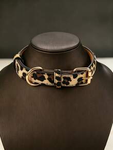 1Pc Leopard Snake Print PU Leather Pet Collar, Adjustable Gold Metal Buckle Comfort Neck Collar For Small Medium Dogs Cats - Multicolor - View 1