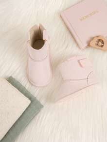 Infant Solid Color Ankle Boots, Autumn/Winter Warm Magic Tape Easy On/Off Indoor/Outdoor Small Boots - Pink - View 6